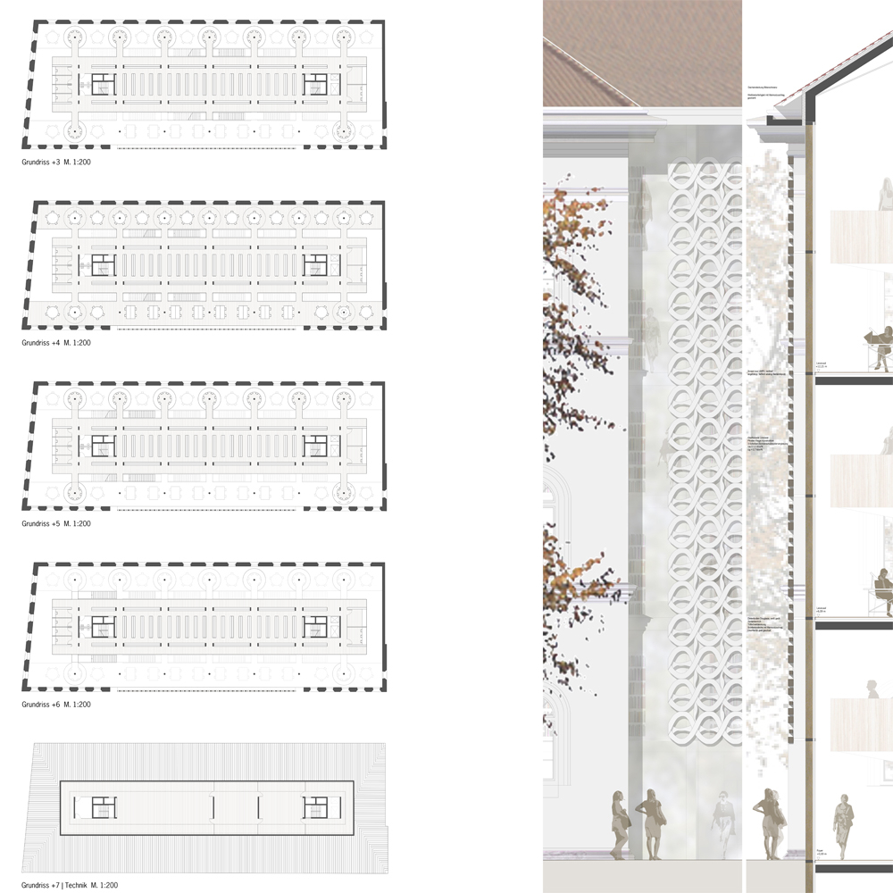 Grundriß 3.-7.OG und Detailschnitt